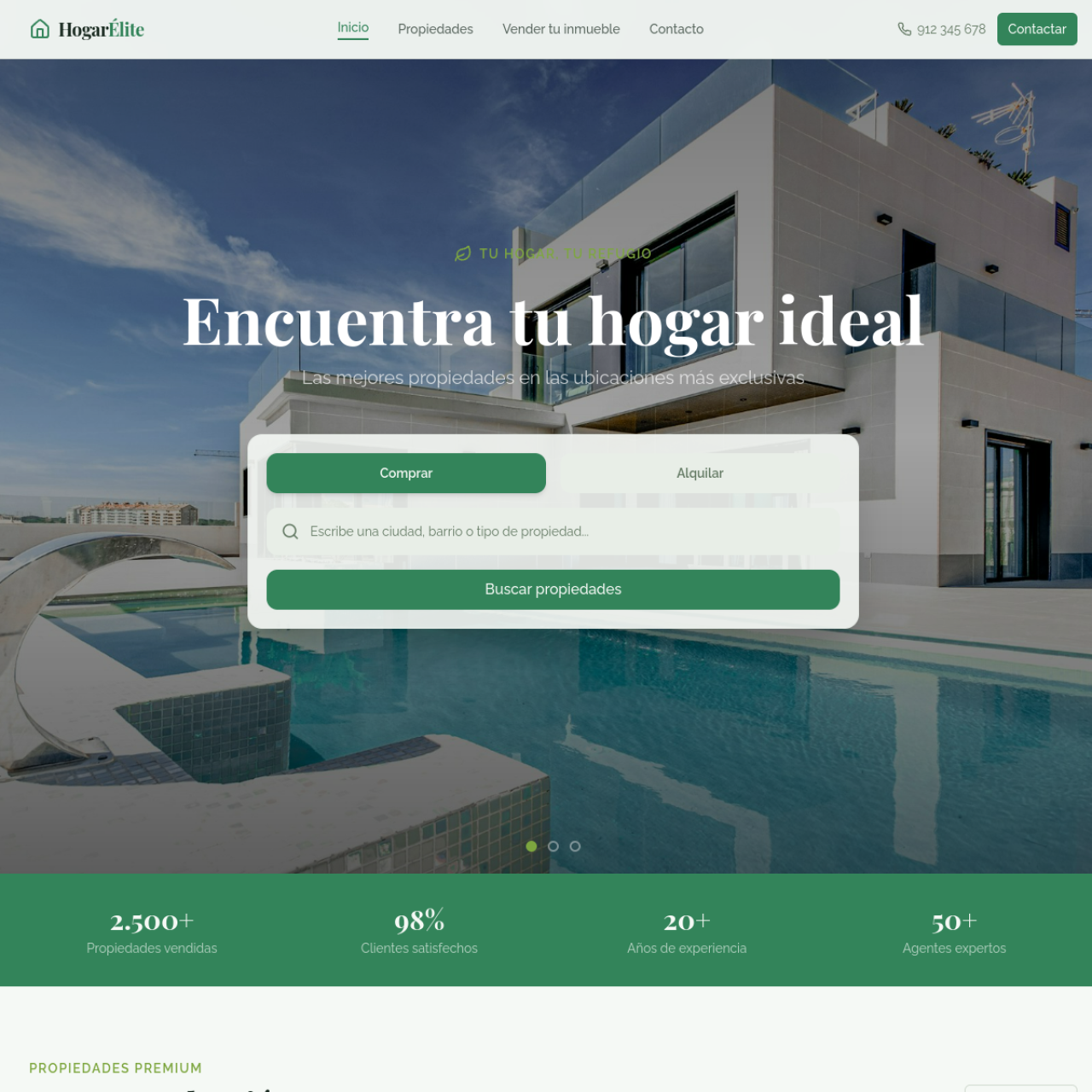 Modelo web inmobiliaria HTML Verde Hogar